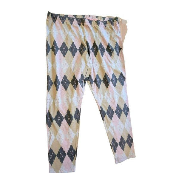 Gray Pink Khaki Argyle Print Leggings Juniors Size 7-9 NWT JJ3229 - Picture 2 of 3